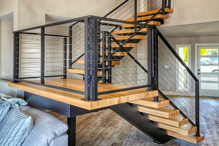Black Aluminum Mono Stringer Stairs With Wood Treads